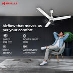 Havells FAB BLDC LED Ceiling Fan 1200 mm, 5 star, LED Speed Indicator, 380 RPM, Up to 65% Savings, Reverse Rotation,4 Speed Modes, Low Wattage 30 W, Low.