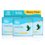 BLISSNATURAL Ultra Soft Sanitary Pads XXL | 18 Pads (3 Pack of 6)