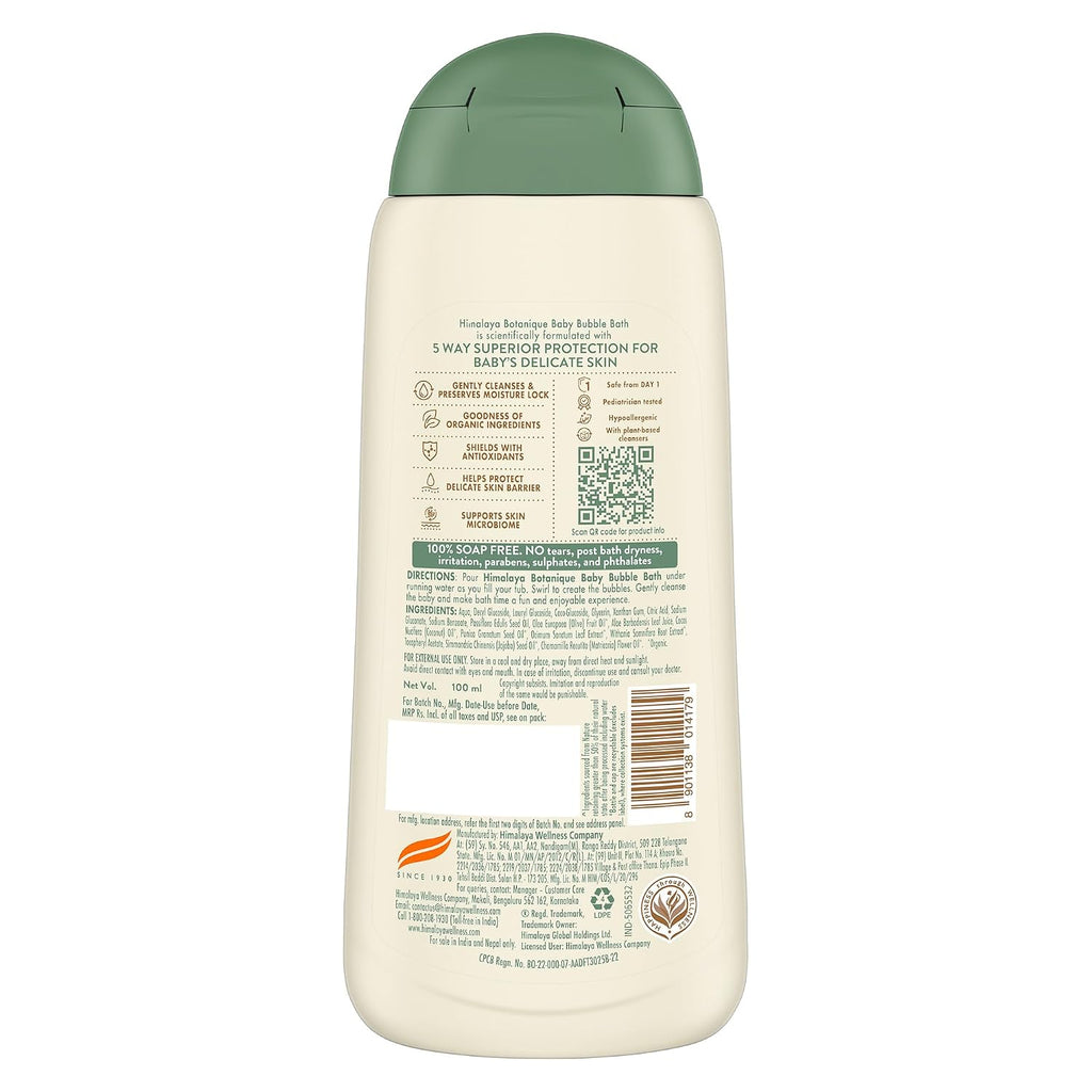 Himalaya Botanique Baby Bubble Bath 100 ml | Organic | Preserve Moisture Lock | No Tears | Dermatologically Tested | Helps Protect Skin Barrier | pH 5.5 | Hypoallergenic |No Added Fragrance