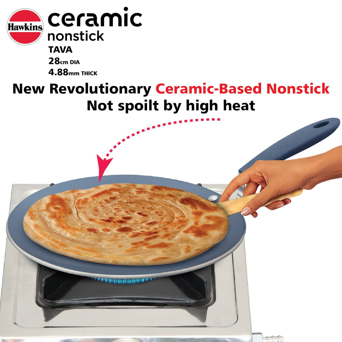 Hawkins Ceramic Nonstick Tava, 28 cm Diameter, Induction Paratha Tawa, Granite Griddle (ICT28)