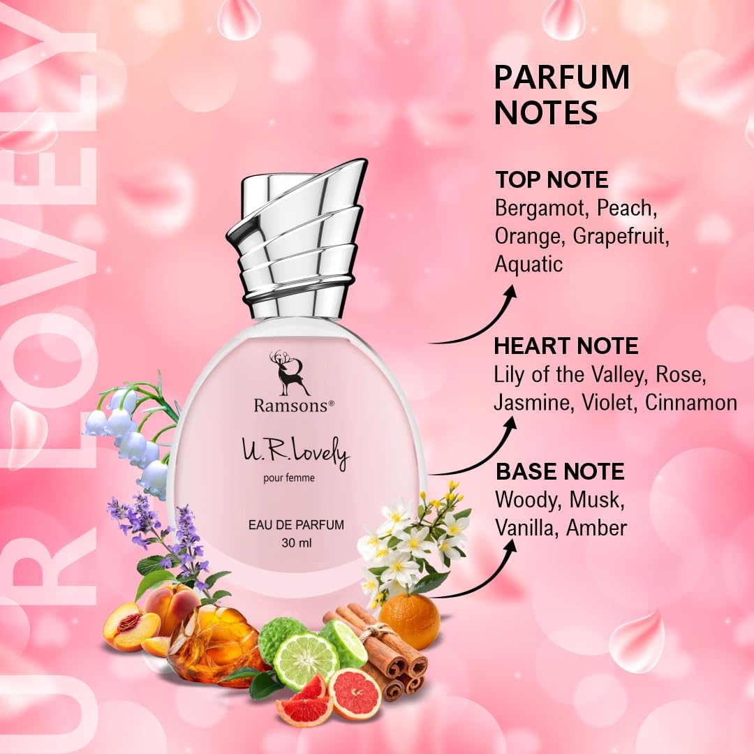 Ramsons - U R LOVELY Eau De Parfum | 30 ML | Perfume For Women | TN - Bergamot, Peach, Orange, Grapefruit, Aquatic | MN - Lilly of the valley, Rose, Jasmine...