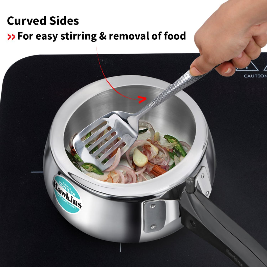 Hawkins Contura 1.5 Litre Stainless steel Pressure Cooker | Curved Body | Induction Compatible | Ideal for 1 2 persons | ISI Certified | Guaranteed for 5...