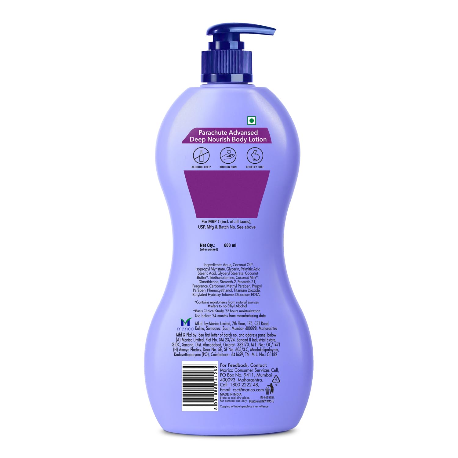 Parachute Advansed Deep Nourish Body Lotion for Women & Men, Dry Skin, 600ml | Pure Coconut Milk, 100% Natural, 72h Moisturisation