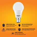 wipro Garnet 12w LED Emergency Bulb | Cool Day White (6500K) | B22 LED Bulb Base | Inverter Bulb for home, with 4 Hours battery back up| Li-ion Battery | Over charging Protection | Pack of 3