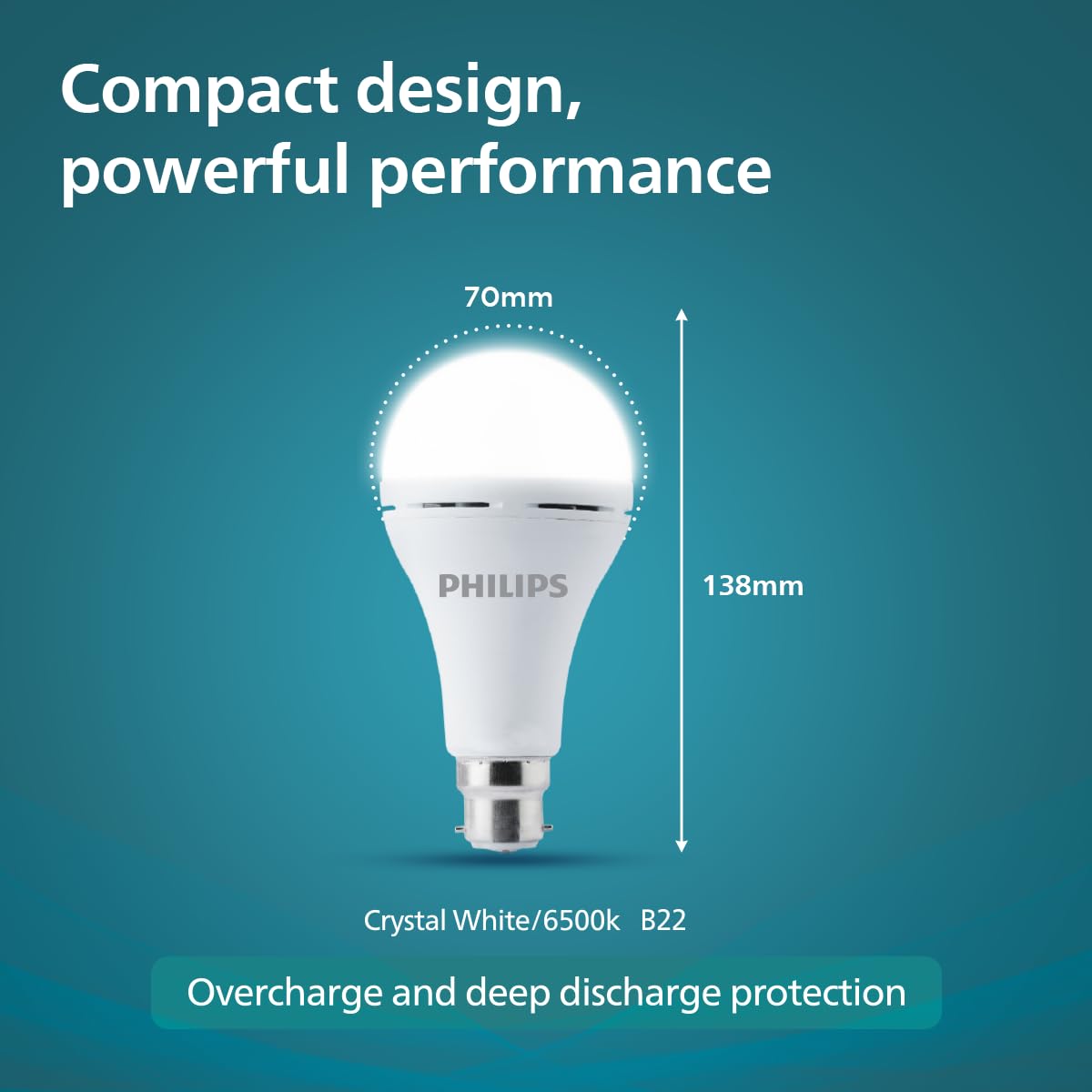 PHILIPS 12W Emergency Bulb | Rechargeable Emergency Bulb for Power Cuts | Backup : 4hrs, Crystal White, Pack of 1, b22d, LED