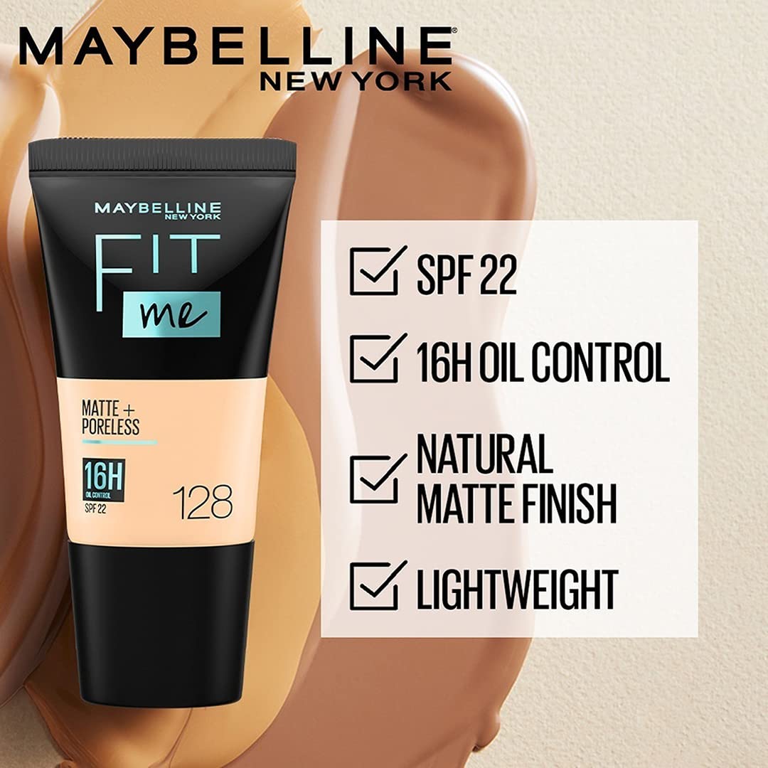 Maybelline New York Liquid Foundation, Matte & Poreless, Full Coverage Blendable Normal to Oily Skin, Fit Me, 310 Sun Beige, 18ml