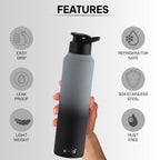 CELLO Aqua Pro Max Stainless Steel Water Bottle 1000 ml Black & Grey | ISI Certified Single Wall Rust & Leakproof Fridge Safe Stylish Easy Grip Colorful Steel Water Bottle For Office & Daily Use