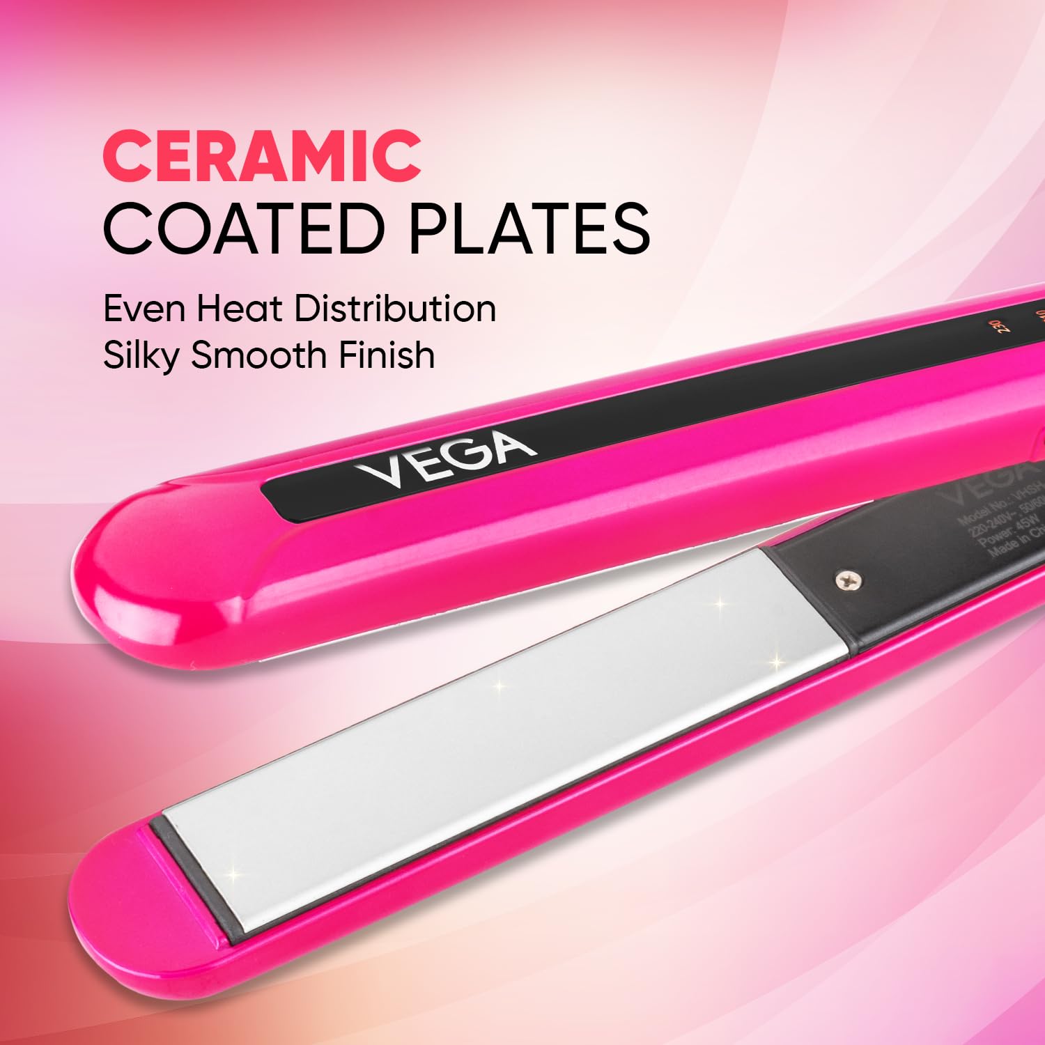 Vega Trendy Hair Straightener for Men and Women with Ceramic Coated Floating Plates, Temperature Setting