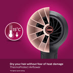 Philips Professional Hair Dryer BHD356/10 2100 Watts Thermoprotect, 6 Heat & Speed Settings, Black & Philips Heated Hair Straightening Brush BHH880/10, Black