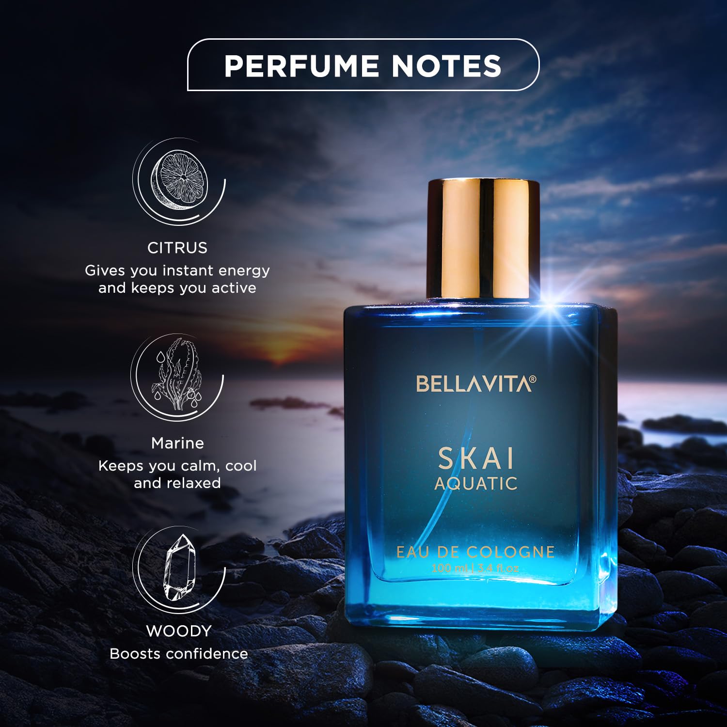 Bella Vita Luxury Skai Aquatic Unisex | Long Lasting | 100ml | Perfume for Man and Woman | Bergamot, Lavender & Patchouli | Woody & Citrus Premium...