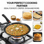 CELLO Aluminium Non-Stick Induction Base Dosa Tawa with Detachable Bakelite Handle 28 CM Black
