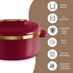 MILTON Curve 1500 Inner Stainless Steel Casserole, 1300 ml, Maroon | BPA Free |