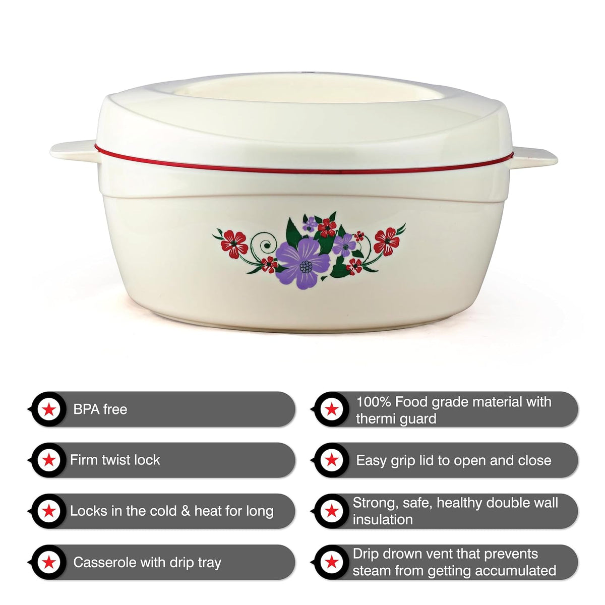Cello Roti Plus Insulated Casserole Hot Pot Box Case with Lid 2500 ml Red |