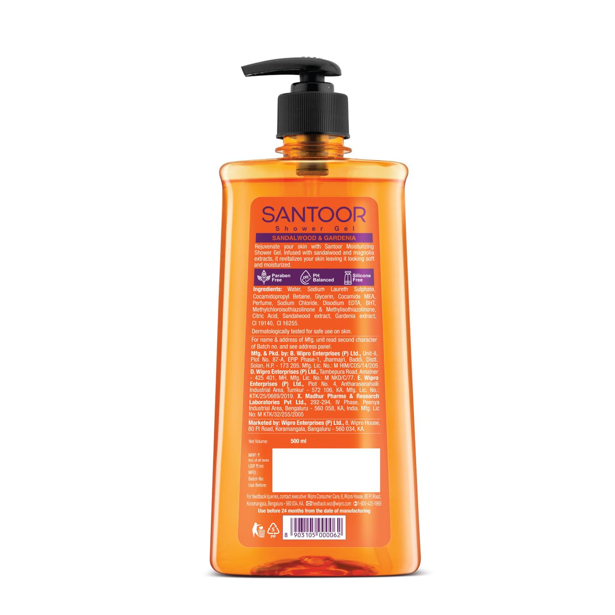 Santoor Moisturizing Shower Gel With Natural Sandalwood & Gardenia Extracts| For Men & Women| Moisturizing Body Wash With Glycerin | Suitable For All Skin Types| No Parabens| No Silicones| 500ml