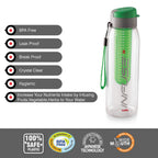 CELLO Fruit Infuser Water Bottle 800ml, Green | Wide Sealed Flip-Top Cap, Leak-Proof & Durable | Airtight, Reusable | Detox Infuser Bottle for Fridge, Gym, Office, Travel, Kitchen & Trekking