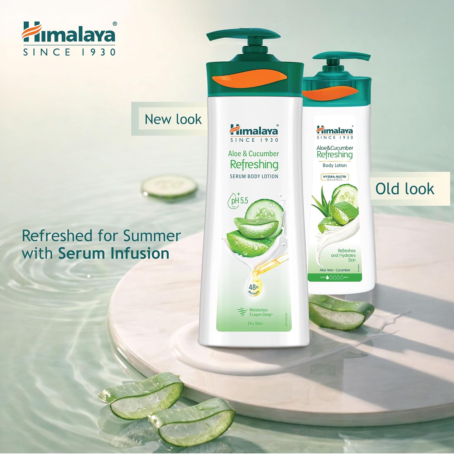 Himalaya Aloe & Cucumber Refreshing Serum Body Lotion| 400ml| Aloe Vera | Cucumber Extracts| Refreshes & Cools Skin | 48 H Moisturization | pH 5.5 | Moisturizes 5 Layers Deep