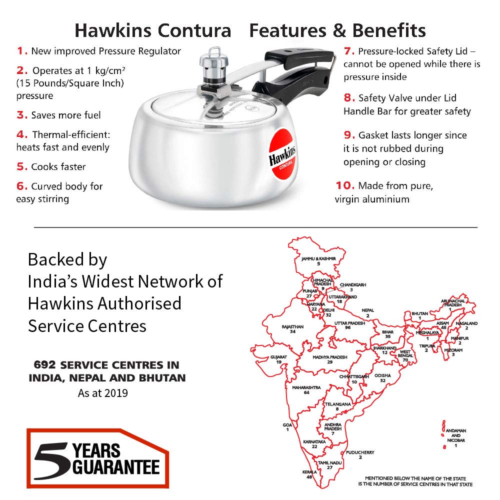 Hawkins Contura Aluminium Inner Lid Pressure Cooker, 1.5 Litre, Silver (HC15)