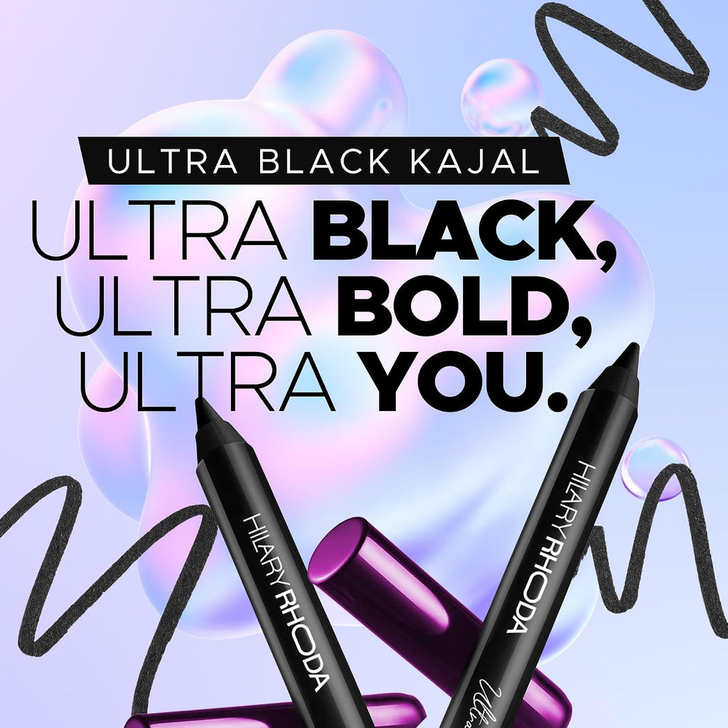 Hilary Rhoda Ultra Black Kajal | 18H Long-Lasting Kajal Eyeliner | Waterproof, Smudge-Proof | Soft & Safe for Sensitive Eyes | Intense Matte Finish | 1.2g