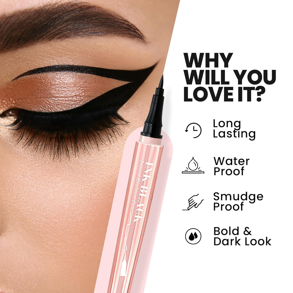 MARS Ink Black Liquid Pen Eyeliner | Smudge Proof & Waterproof Eye liner | Long Lasting Matte Finish | Ultra Fine Tip (1ml) (Black)