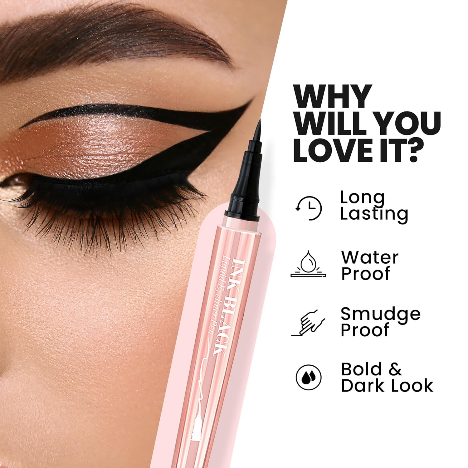 MARS Ink Black Liquid Pen Eyeliner | Smudge Proof & Waterproof Eye liner | Long Lasting Matte Finish | Ultra Fine Tip (1ml) (Black)