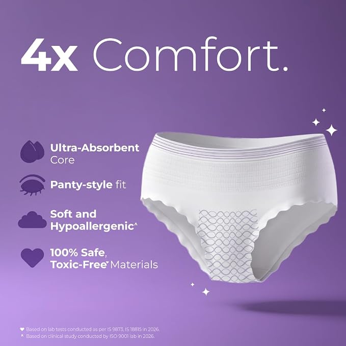 Nua Comfort Period Panties (L-XL) | Pack of 5 | Disposable | 360° Coverage | Zero Irritation | 4X Comfort | for Heavy Flow | No rashes | Leakproof | Seamless | 100% Toxic-Free White