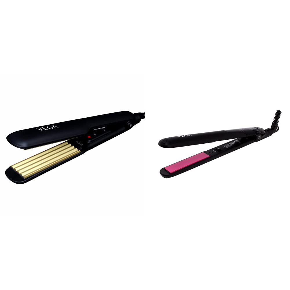 VEGA Classic Hair Crimper With Quick Heat Up & Ceramic Coated Plates, (VHCR-01), Black & VEGA Adore Hair Straightener with Ceramic Coated Plates...