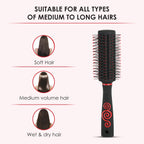 AGARO Royal Round Hair Brush with Strong & flexible boar bristles having Anti static ball tips