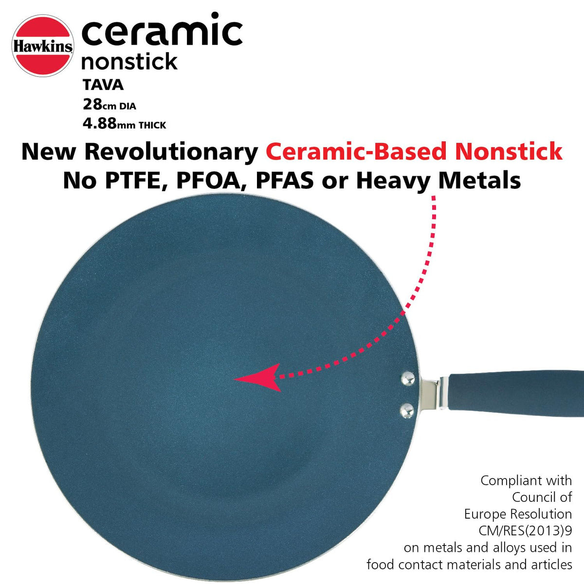Hawkins Ceramic Nonstick Tava, 28 cm Diameter, Induction Paratha Tawa, Granite Griddle (ICT28)