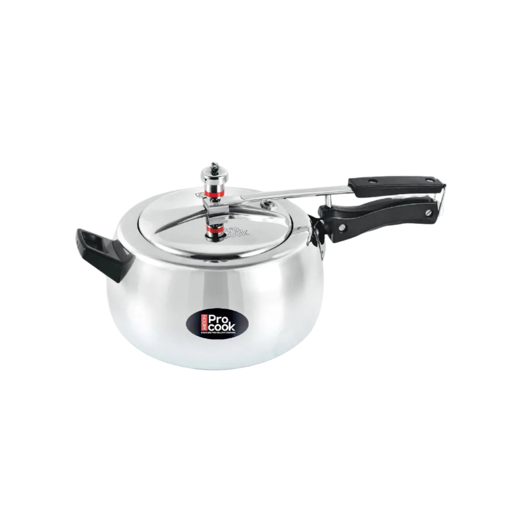 Milton Pro Cook 6.5 Litres Curve Pressure Cooker with Inner Lid, Aluminium, Non-Induction Bottom Handi, Hot Plate & Flame Safe, Silver, BIS Certified, 5 Years Warranty