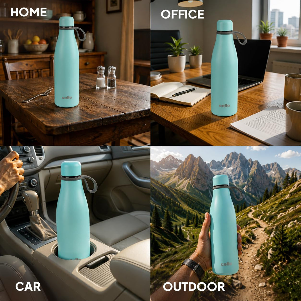 CELLO Duro Oxy Stainless Steel Flask 900ml Sky Blue | Easy to Pour & Fill, Spill Proof Leakproof Vacuum Insulated Hot and Cold Thermos Water Bottle for School Kids, College Office Gym Biking & Travel