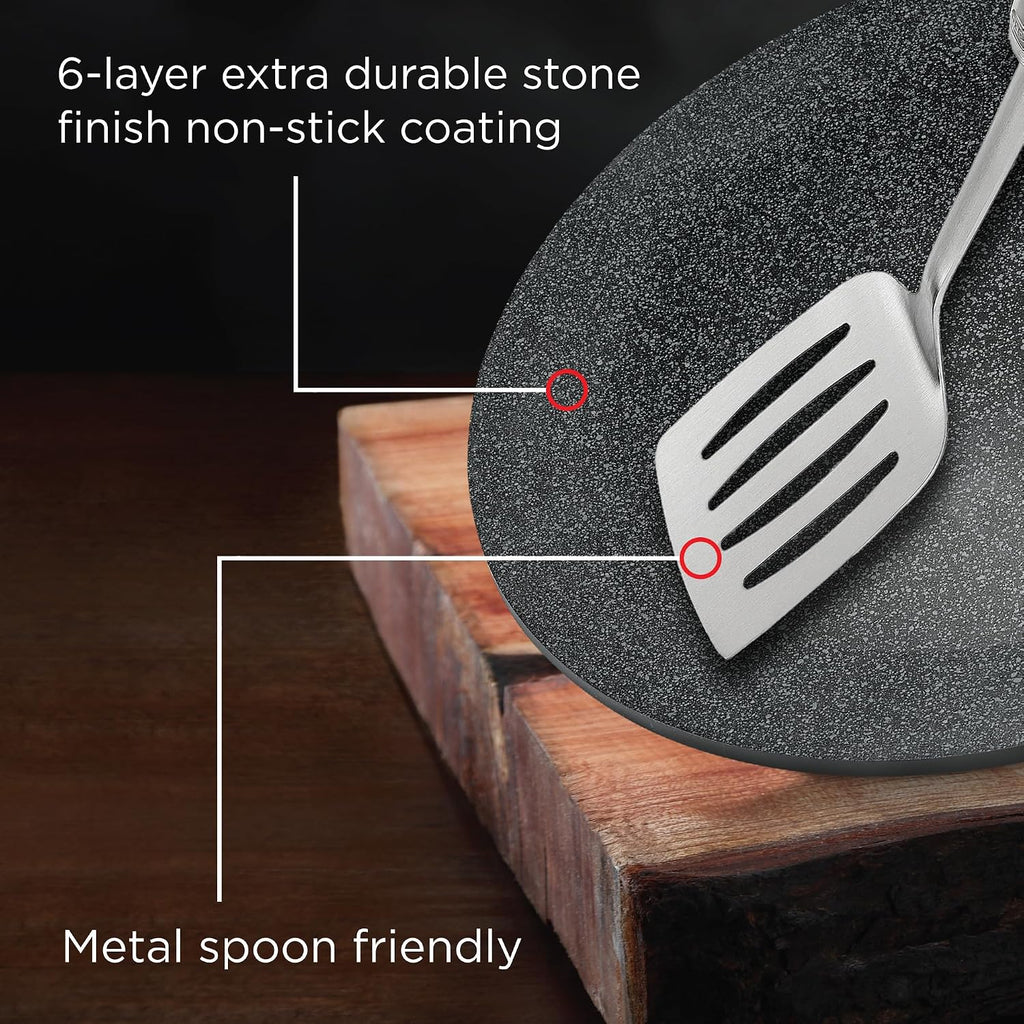 Prestige Durastone 33cm Hard Anodised Non-Stick Dosa Tawa| 6 Layer Non-Stick Coating| Gas and Induction Compatible|