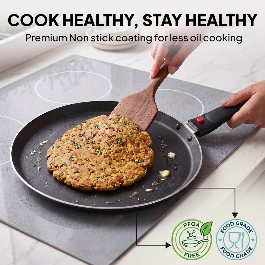 CELLO Aluminium Non-Stick Induction Base Dosa Tawa with Detachable Bakelite Handle 28 CM Black