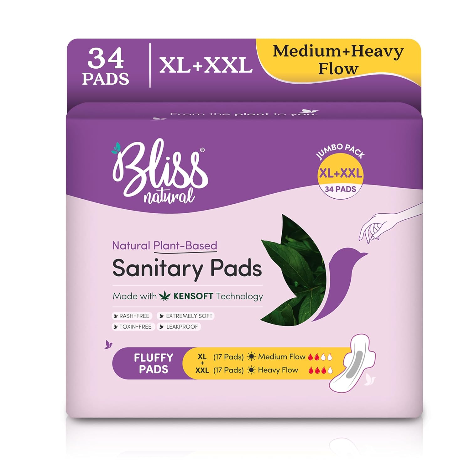 BLISSNATURAL Ultra Soft Sanitary Pads XL+XXL | Pack of 34 |