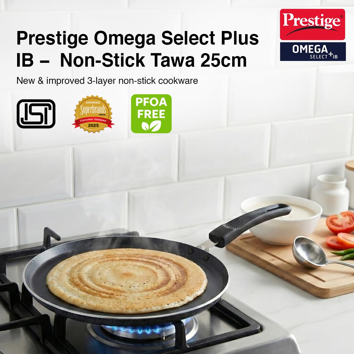 Prestige Aluminium Omega Select Plus IB Non-Stick Omni Tawa, 250 mm, Multicolour, Medium