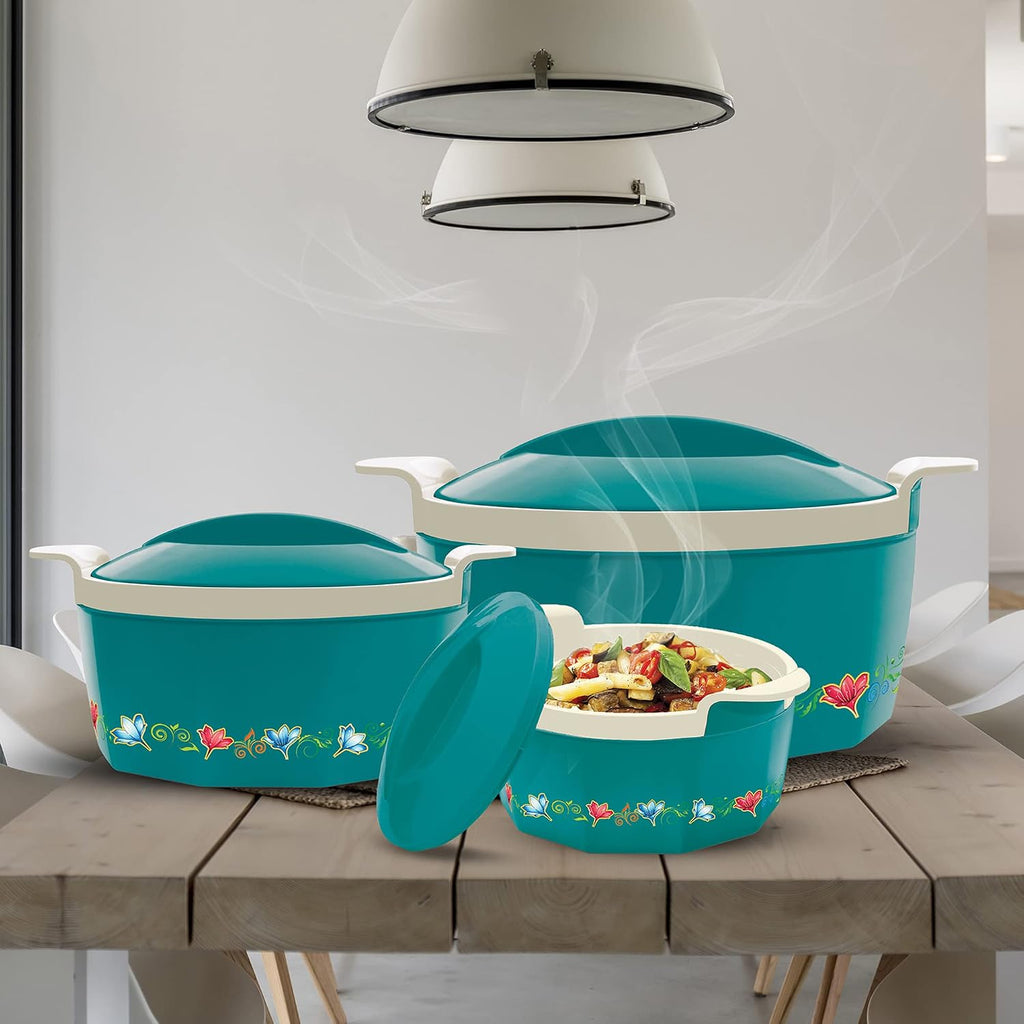 MILTON Elegance Jr. Inner Stainless Steel Casserole Gift Set Of 3 (395 Ml, 750 Ml, 1.35 Litres), Green |