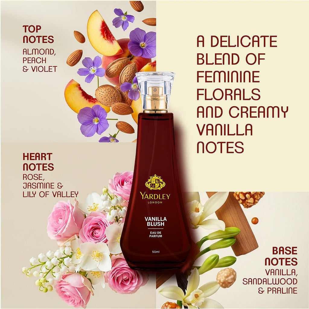 Yardley London Vanilla Blush Eau De Parfum (EDP) for Women, 100ml – Natural Essential Oils, Sweet Gourmand Perfume | Vanilla & Rose Fragrance