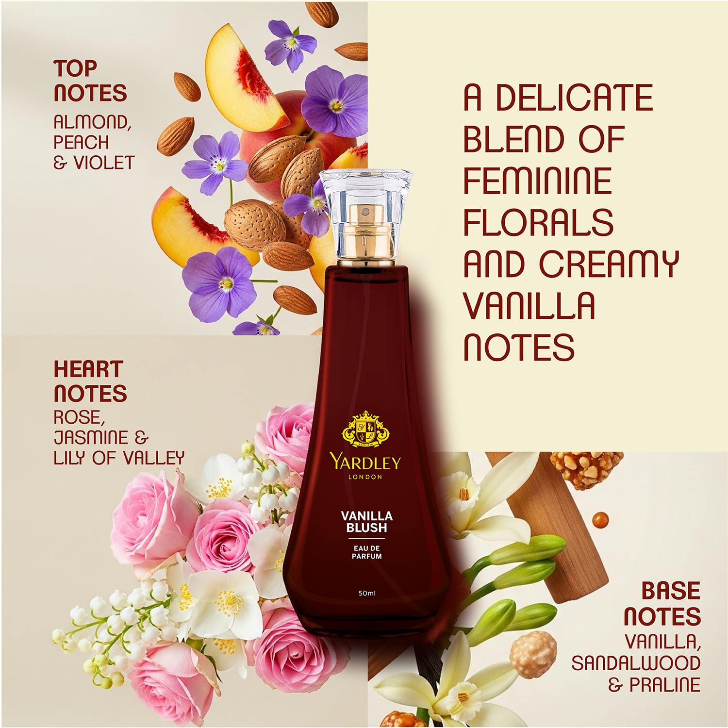 Yardley London Vanilla Blush Eau De Parfum (EDP) for Women, 100ml – Natural Essential Oils, Sweet Gourmand Perfume | Vanilla & Rose Fragrance