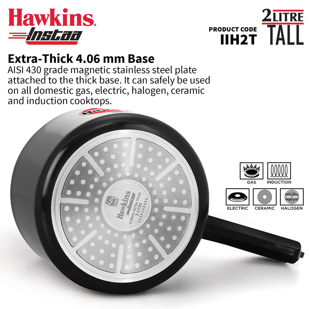 Hawkins 2 Litre Instaa Pressure Cooker, Induction Inner Lid Cooker, Tall Body Hard Anodised Cooker, Black (IIH2T)