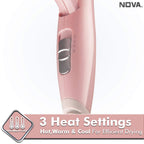 Nova NHP 8202 Premium 1400 Watts Hot and Cold Foldable Hair Dryer for Women (Pink)