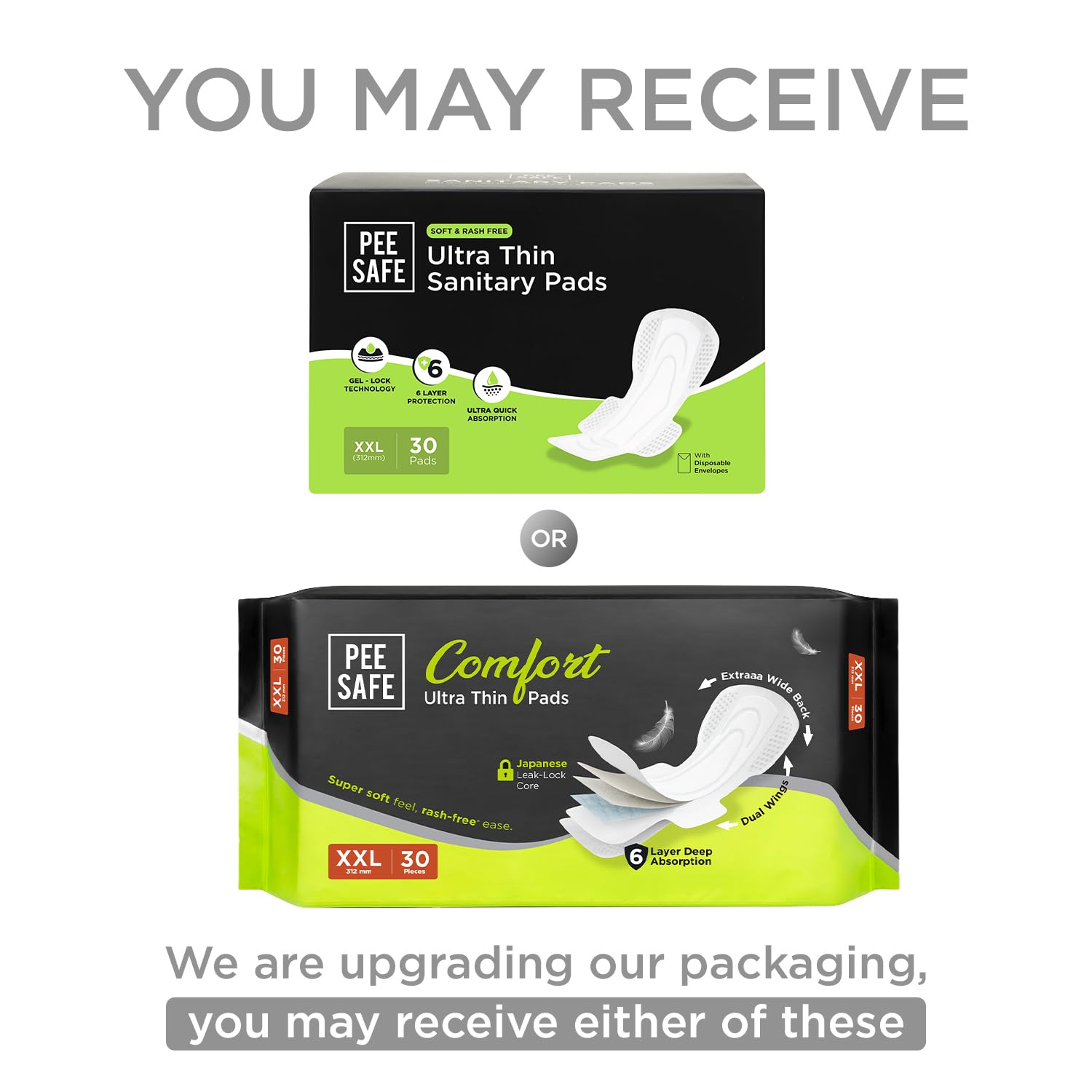 Pee Safe Comfort Ultra Thin Sanitary Pads For Women | XXL | 30 Pads | Ultra Soft, Dual Wings, Toxin Free, Extra Long, 6 Layer Deep Absorption, Rash Free...