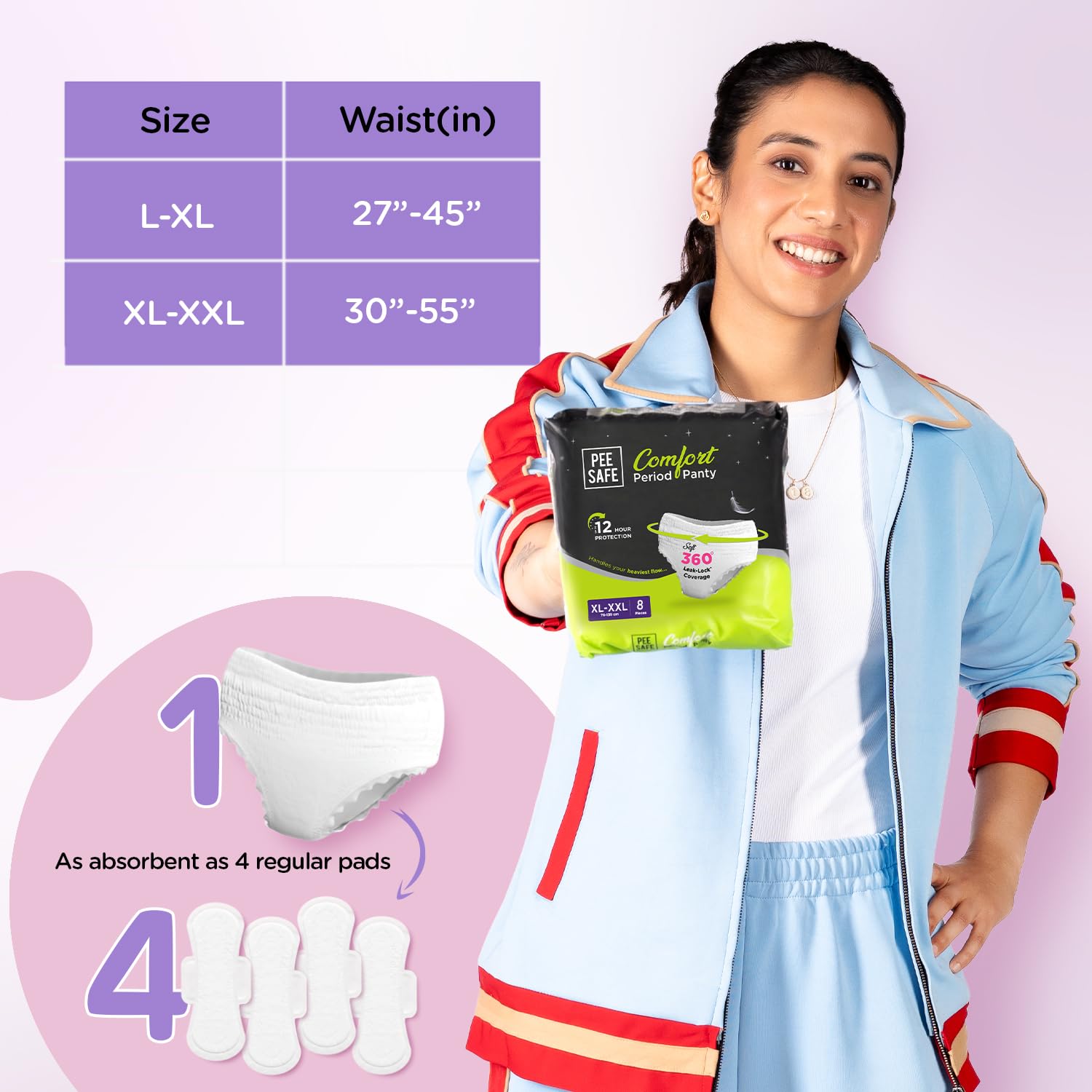 Pee Safe Comfort Period Panties XL-XXL | 8 Panties| Heavy Flow | 360° Protection | 12 Hr Protection | Leak Proof | Overnight Comfort | Rash & Toxin Free...