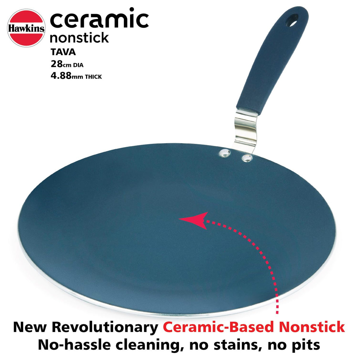 Hawkins Ceramic Nonstick Tava, 28 cm Diameter, Induction Paratha Tawa, Granite Griddle (ICT28)