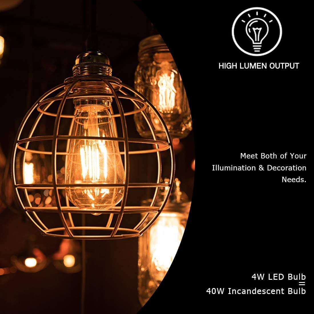 Gesto 4W E27 E26 Base Edison Bulb | 15000 Light Hours | Hanging LED Warm White 2700K Antique Vintage Filament Bulbs (Pack of 12)