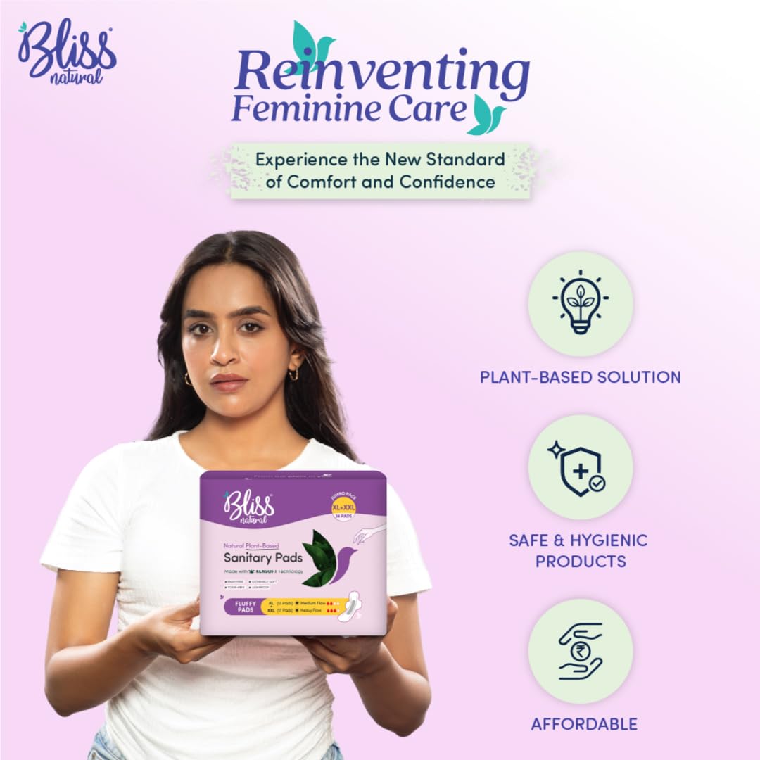 BLISSNATURAL Ultra Soft Sanitary Pads XL+XXL | Pack of 34 |