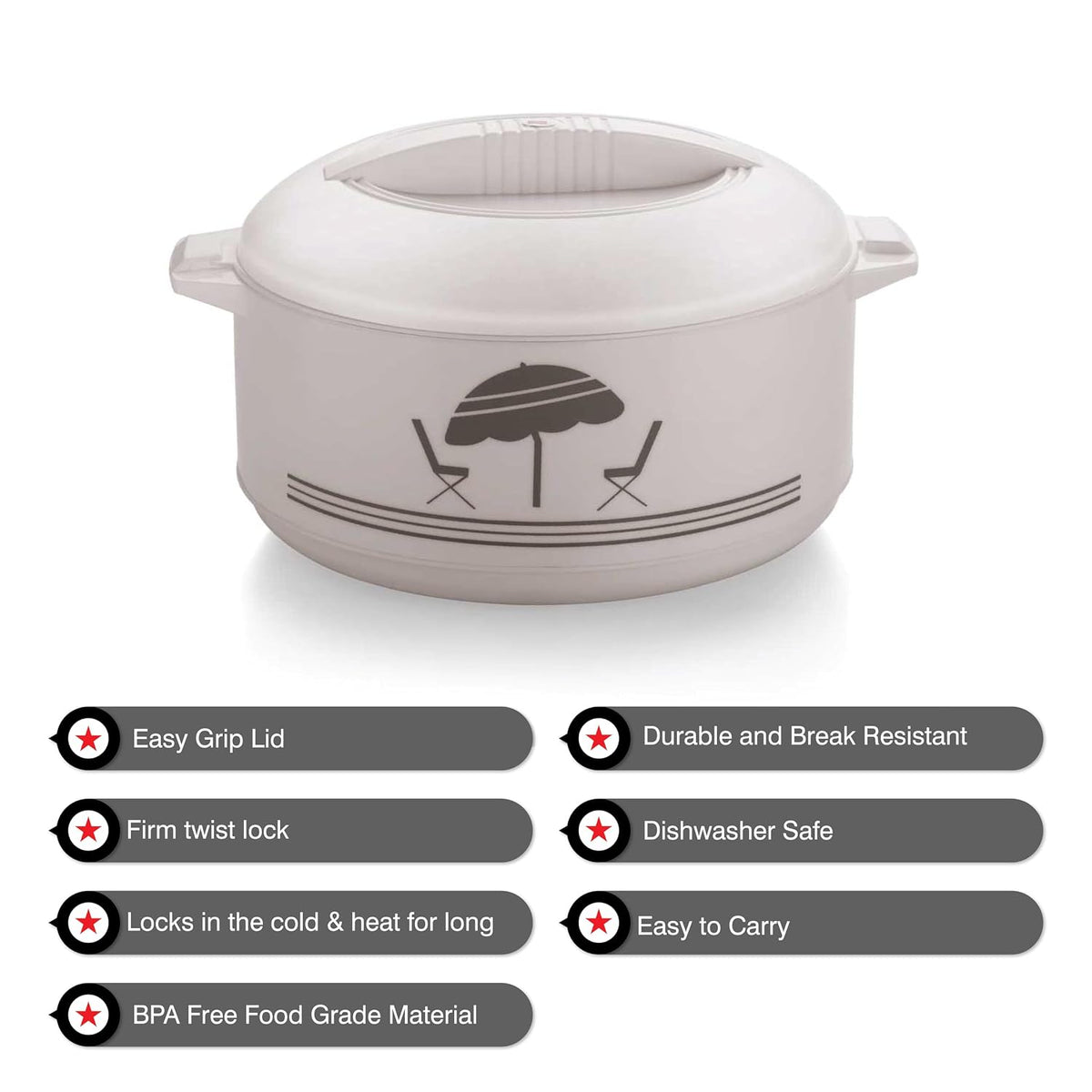 CELLO Chef Plastic Casserole, 1.5 litres, White
