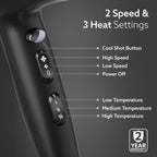 AGARO 2000W AC Professional Hair Dryer with Comb, Concentrator & Diffuser Nozzles, Hot & Cold Air, 2 Speed & 3 Temperature Settings with Cool Shot, 16A Socket, Hair Dryer & Blower for Men, Black