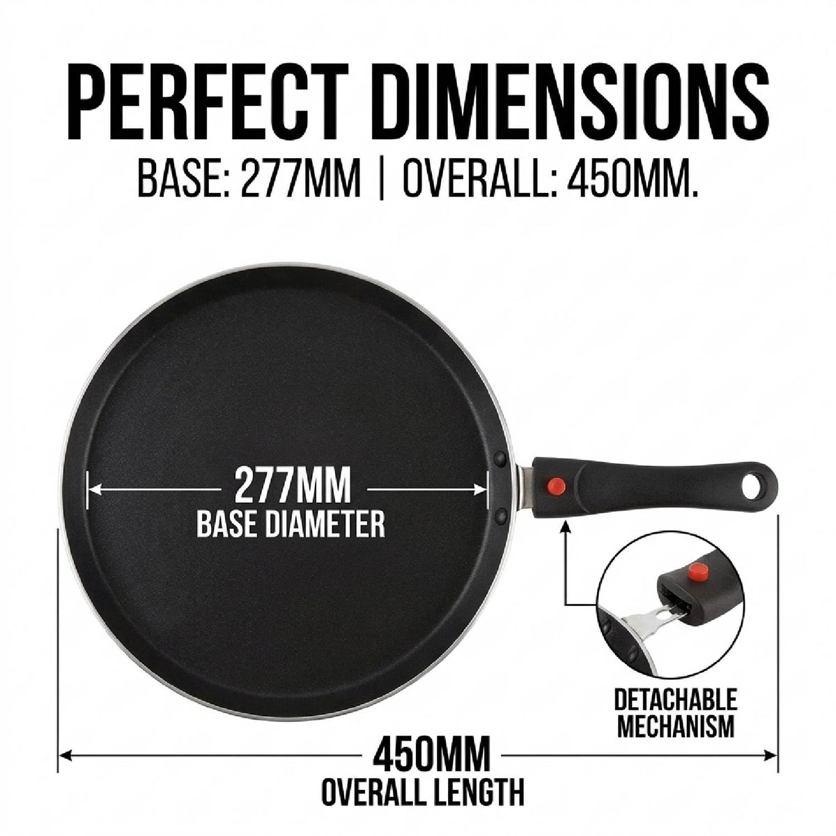 CELLO Aluminium Non-Stick Induction Base Dosa Tawa with Detachable Bakelite Handle 28 CM Black