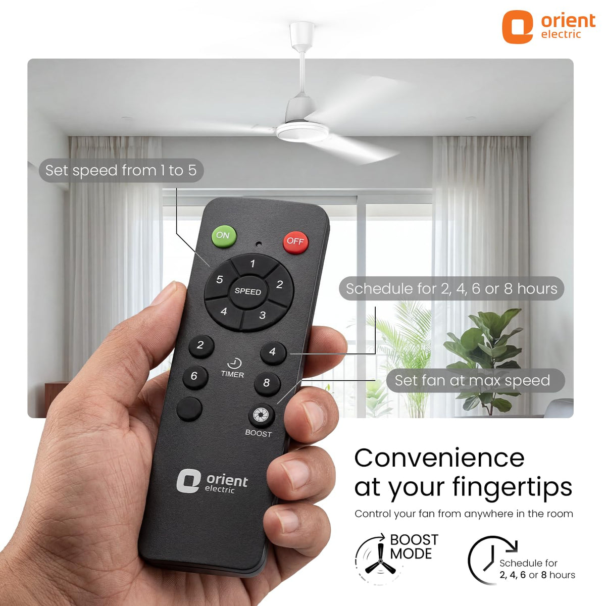 Orient Electric Apex Swift 1200mm BLDC Ceiling Fan with Remote | BEE 5 Star Rated | High Speed, Energy Saving Motor | 210 CMM Air Delivery | Inverter...