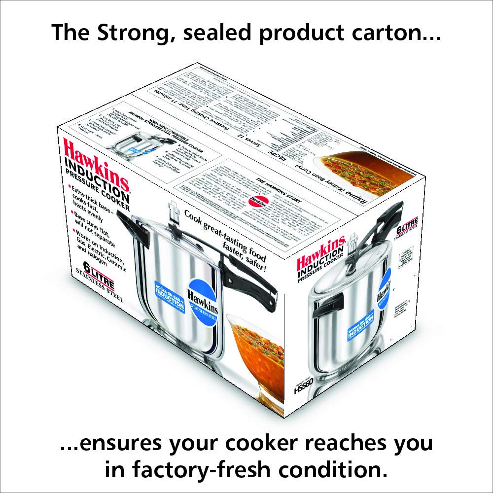Hawkins 6 Litre Inner Lid Pressure Cooker, Stainless Steel Cooker, Induction Cooker, Silver (HSS60), 6 Liter