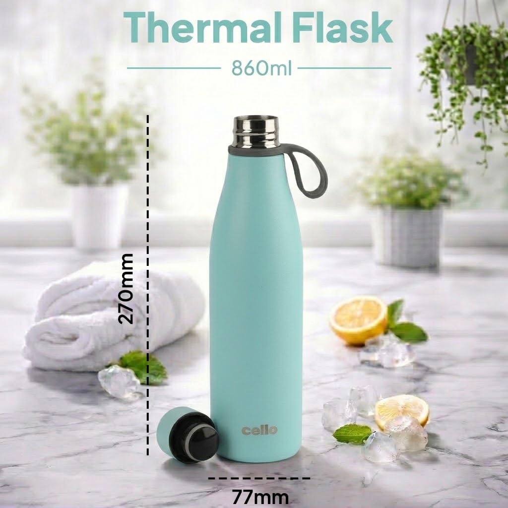 CELLO Duro Oxy Stainless Steel Flask 900ml Sky Blue | Easy to Pour & Fill, Spill Proof Leakproof Vacuum Insulated Hot and Cold Thermos Water Bottle for School Kids, College Office Gym Biking & Travel